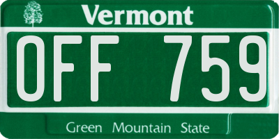 VT license plate OFF759