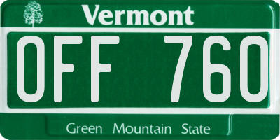 VT license plate OFF760