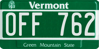 VT license plate OFF762