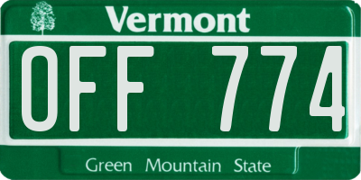VT license plate OFF774