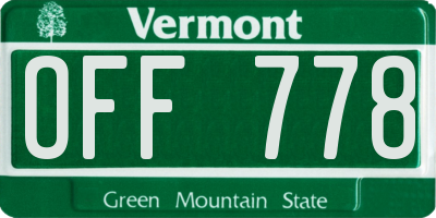 VT license plate OFF778
