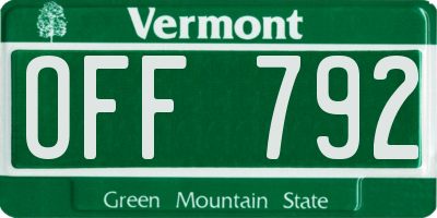 VT license plate OFF792