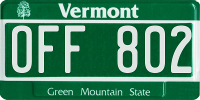 VT license plate OFF802