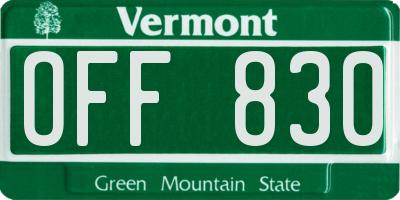 VT license plate OFF830