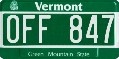 VT license plate OFF847