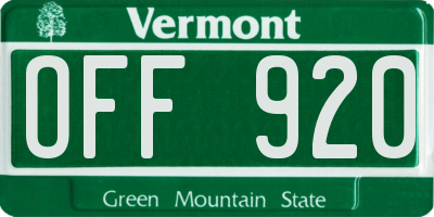VT license plate OFF920