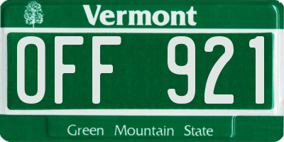 VT license plate OFF921