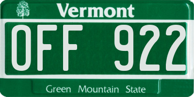 VT license plate OFF922