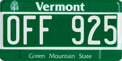 VT license plate OFF925