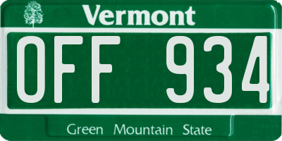 VT license plate OFF934