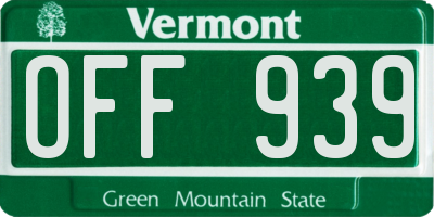 VT license plate OFF939