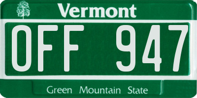 VT license plate OFF947