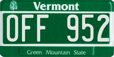 VT license plate OFF952