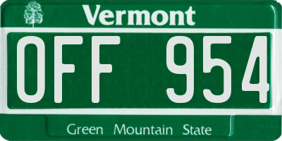 VT license plate OFF954