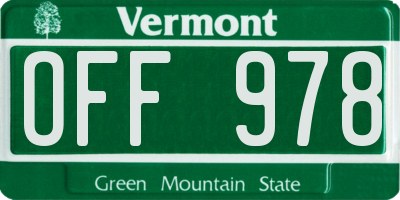 VT license plate OFF978