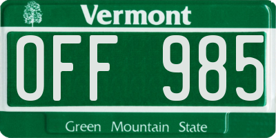 VT license plate OFF985