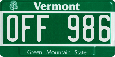 VT license plate OFF986