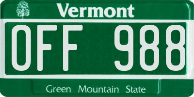 VT license plate OFF988