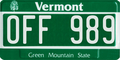 VT license plate OFF989