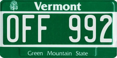 VT license plate OFF992
