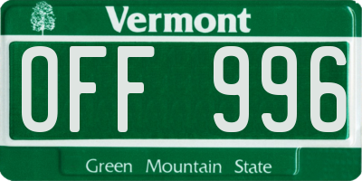VT license plate OFF996