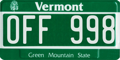 VT license plate OFF998