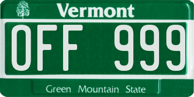 VT license plate OFF999