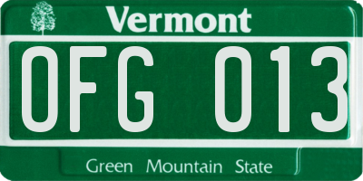 VT license plate OFG013