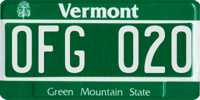 VT license plate OFG020