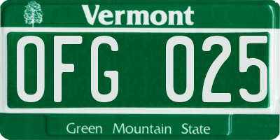 VT license plate OFG025