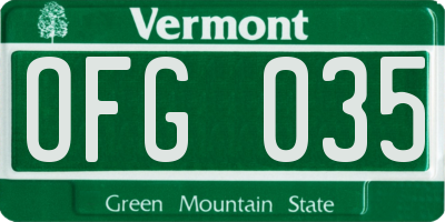VT license plate OFG035