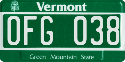 VT license plate OFG038