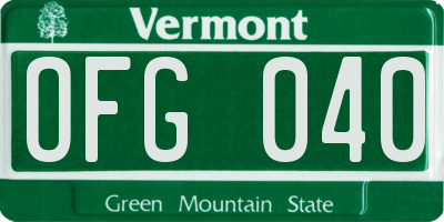 VT license plate OFG040