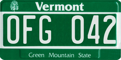 VT license plate OFG042