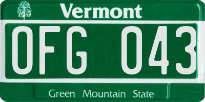 VT license plate OFG043