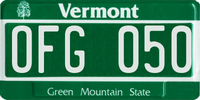 VT license plate OFG050