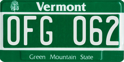VT license plate OFG062