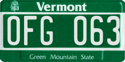 VT license plate OFG063