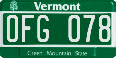 VT license plate OFG078