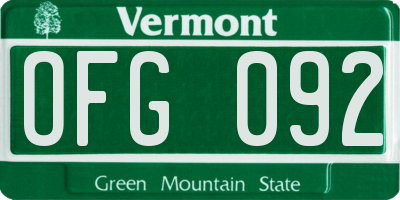 VT license plate OFG092
