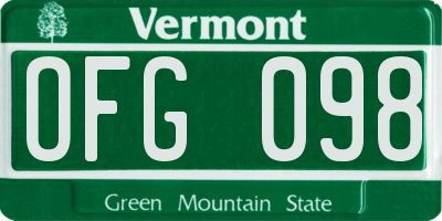 VT license plate OFG098