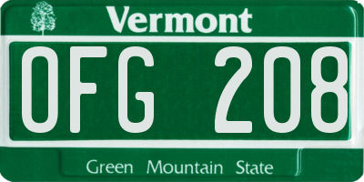 VT license plate OFG208