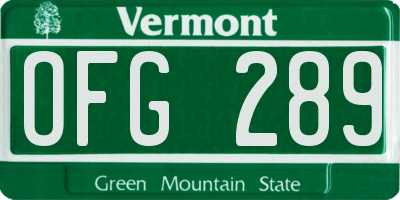 VT license plate OFG289