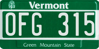 VT license plate OFG315