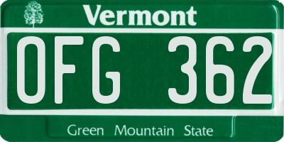VT license plate OFG362
