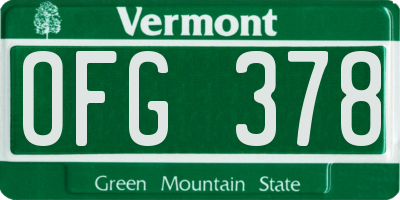 VT license plate OFG378