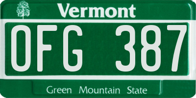 VT license plate OFG387