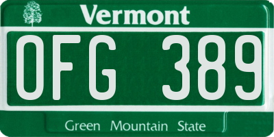 VT license plate OFG389