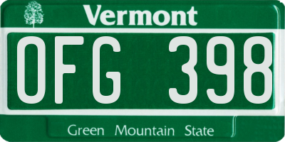 VT license plate OFG398
