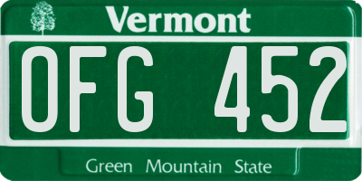 VT license plate OFG452
